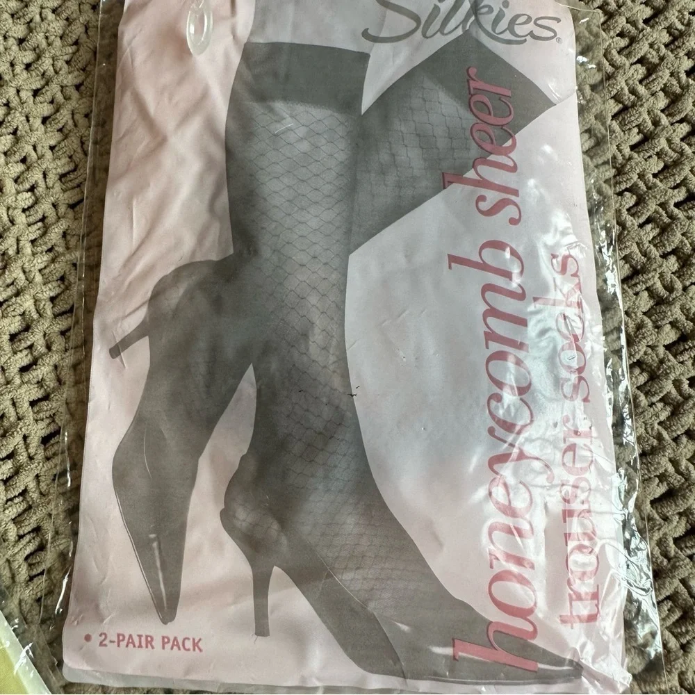 Vintage Silkies Honeycomb Black Sheer Trouser Socks & Nude Ultra Compression NEW